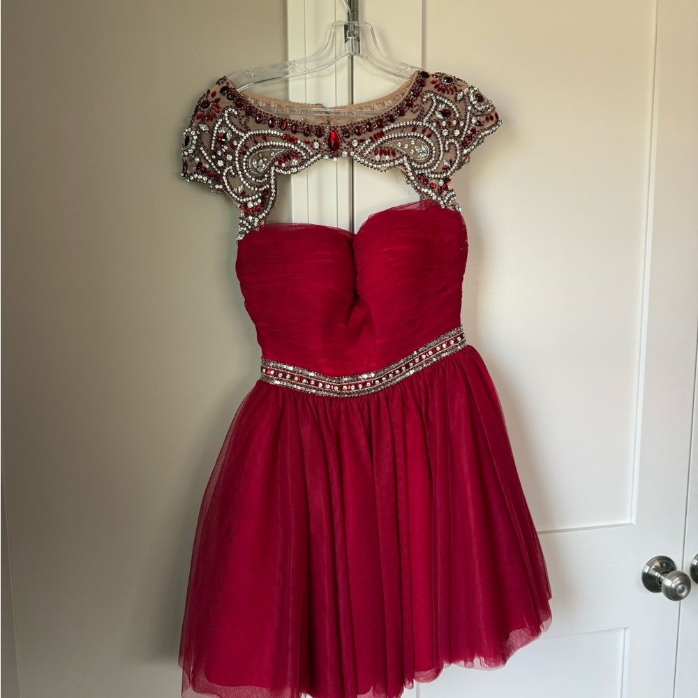 Sherri Hill Hot Pink Strapless Tulle Gown